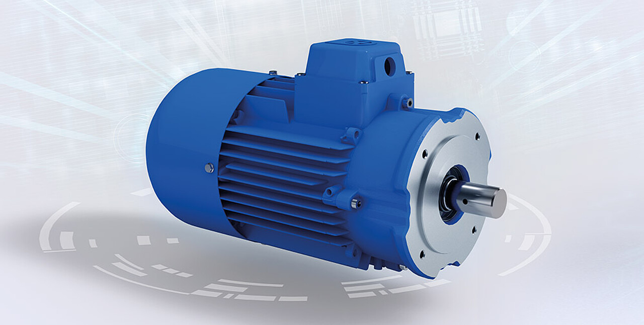 Blauer Brinkmann Motor auf grau gemustertem Hintergrund