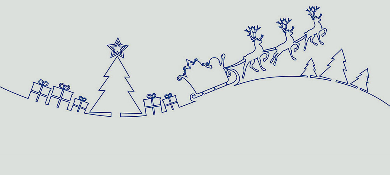 Brinkmann Weihnachtsbanner 2024 - blaues Weihnachtsmotiv auf welliger Linie