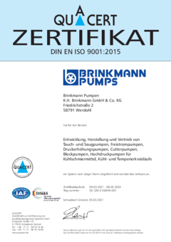 Zertifikat DIN EN ISO 9001:2015 - Brinkmann Pumps
