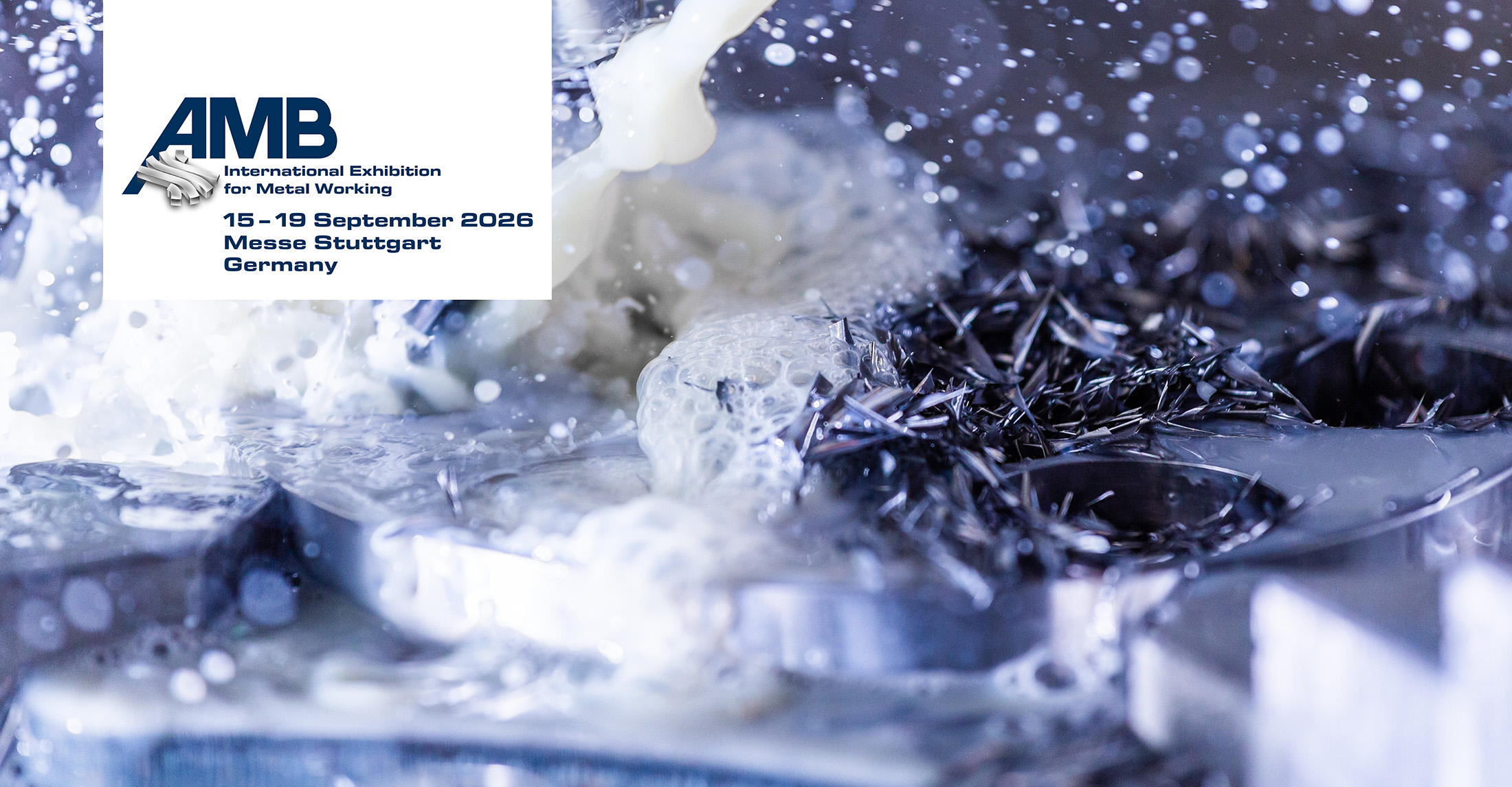 AMB 2026 logo with coolant and chips in the background